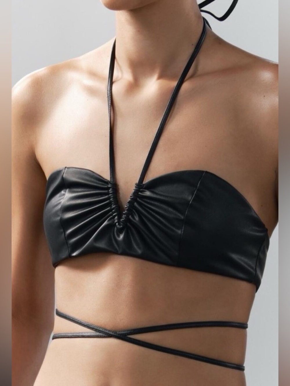 NWT ZARA Faux Leather Strappy Bralette Festival Edgy Streetwear | Size Medium